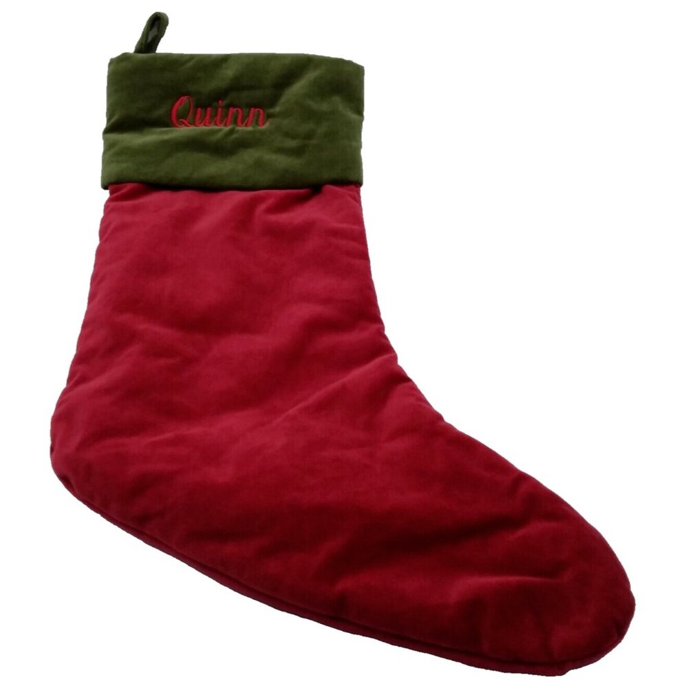 Pottery Barn Quinn Velvet Stocking Christmas Holiday Xmas Red Green 19 inch